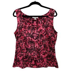 St. John Silk Pink Black Animal Print Sleeveless Blouse Large